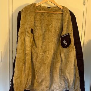 HOODLAMB Purple and Tan Faux Fur Long Jacket